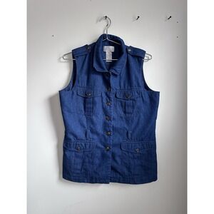 Cambridge Dry Goods Vest Women's Medium Blue Denim Cotton Cargo Vintage Utility